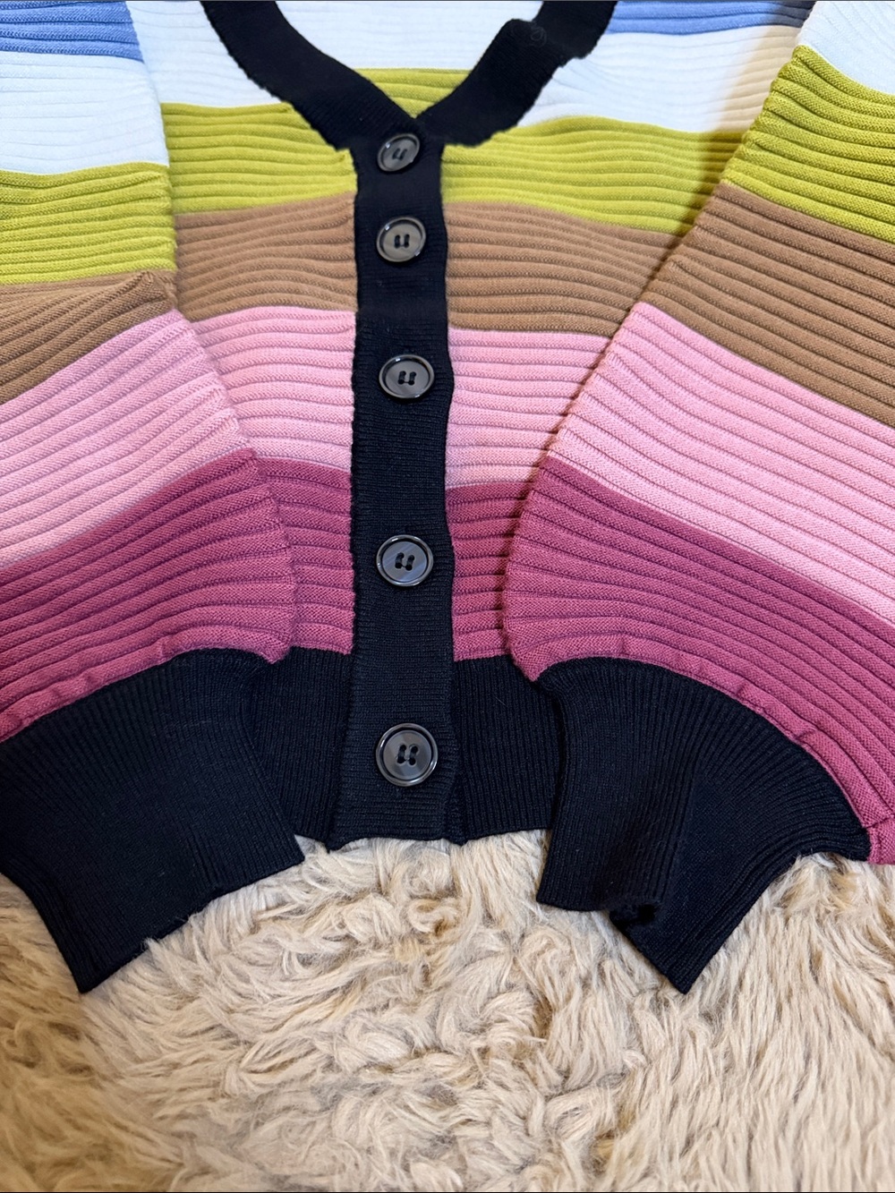 Striped Ribbed Button-Up Cardigan - Multicolor - Picture 2 of 5